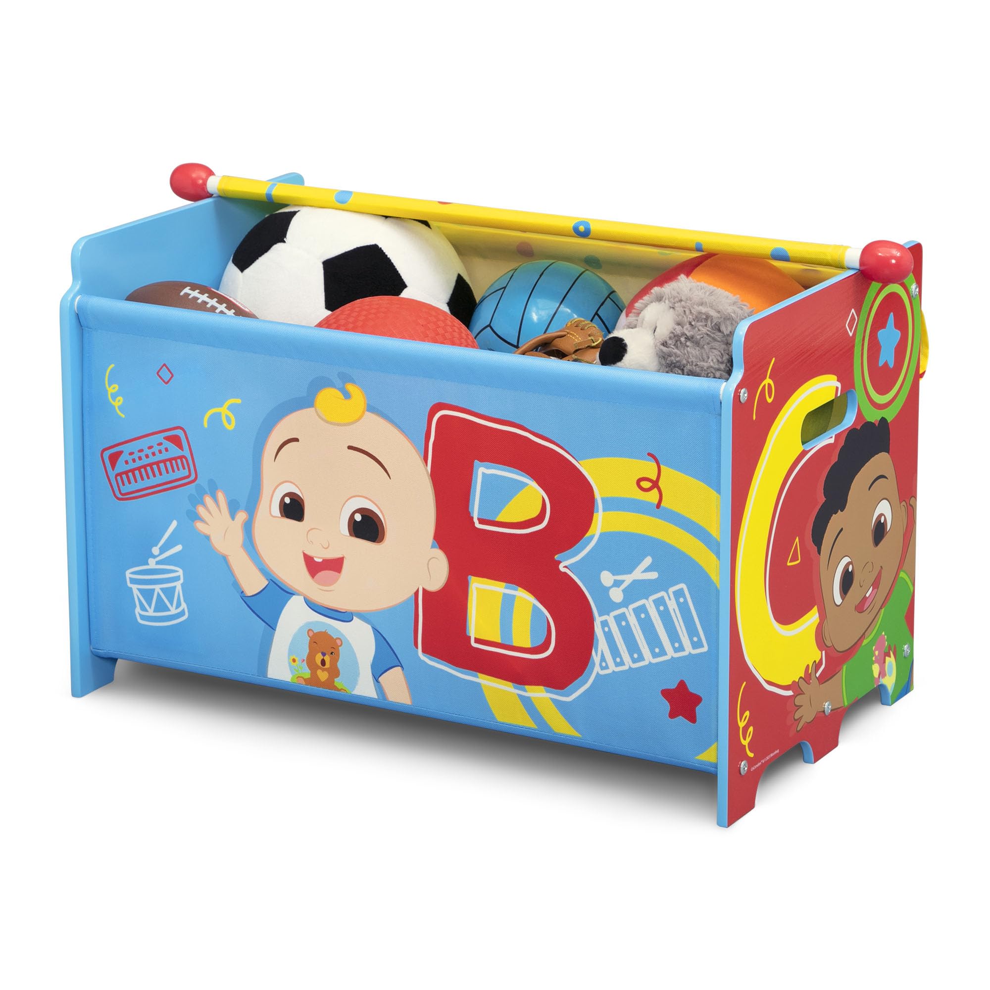 Delta Children CoComelon Kids Toy Storage Box with Retractable Fabric Lid - Blue | Nursery Organization & Playroom Storage Solution