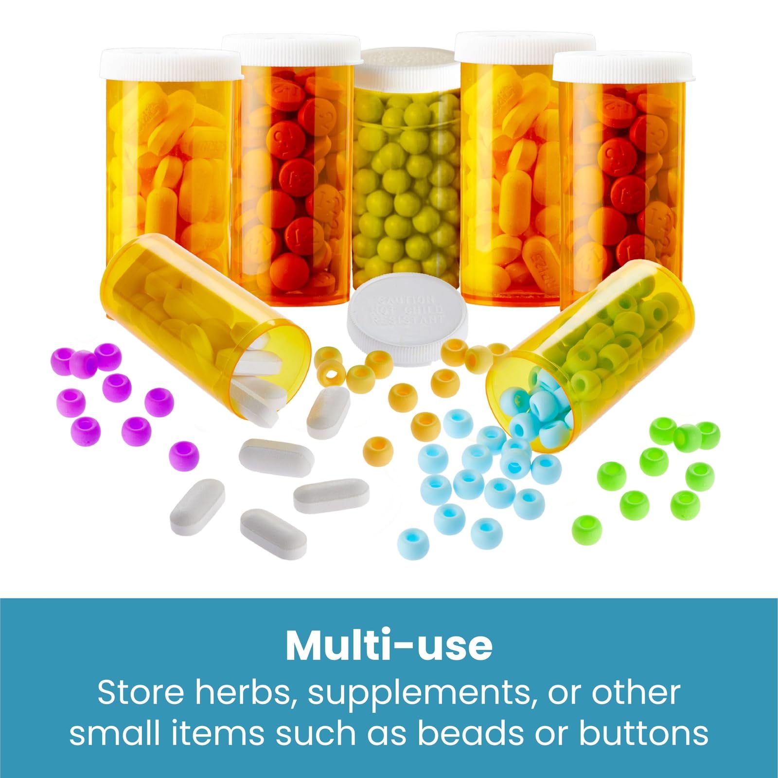 50-Pack Empty Pill Bottles with Child-Resistant Caps - 13 Dram Plastic Medicine Containers for Prescription Drugs, Vitamins & Supplements - Orange Reusable Vials - Perfect for Pharmacy, Travel & Home Organization
