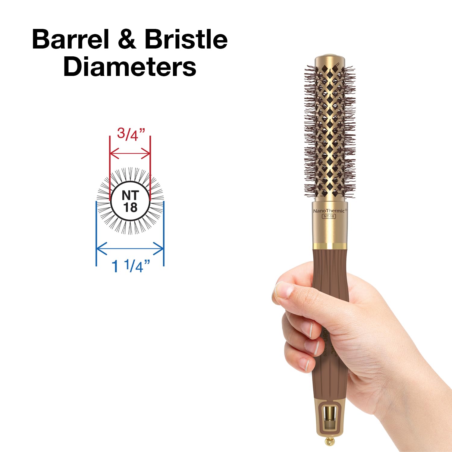 Olivia Garden NanoThermic Ceramic + Ion Round Thermal Hair Brush - Non-Electric Styling Tool for Frizz Control & Shine - Perfect for Travel, Home Use & Salon Styling