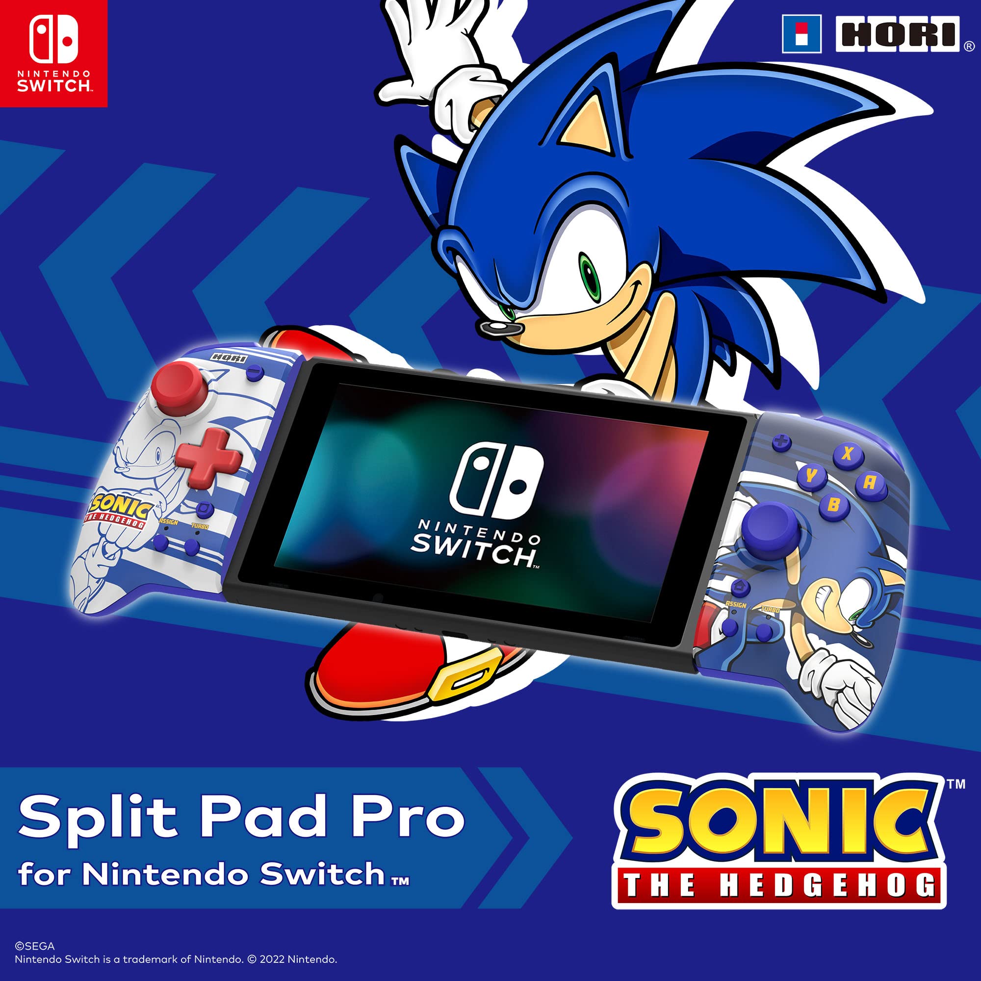 HORI Split Pad Pro (Sonic) Ergonomic Controller for Nintendo Switch - Officially Licensed by Nintendo & Sega - Comfortable Handheld Gaming for Long Sessions - Perfect for Travel, Commuting & Home Play