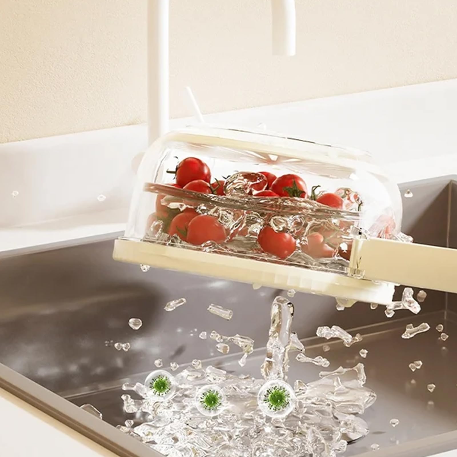 2 in 1 Drainer and Strainer Set - 2024 New Kitchen Draining Basket with Lid, Foldable Handle Fruit Washing Bowl & Colander - Perfect for Washing Vegetables, Berries, Pasta & Salad Prep (2-Piece, White)