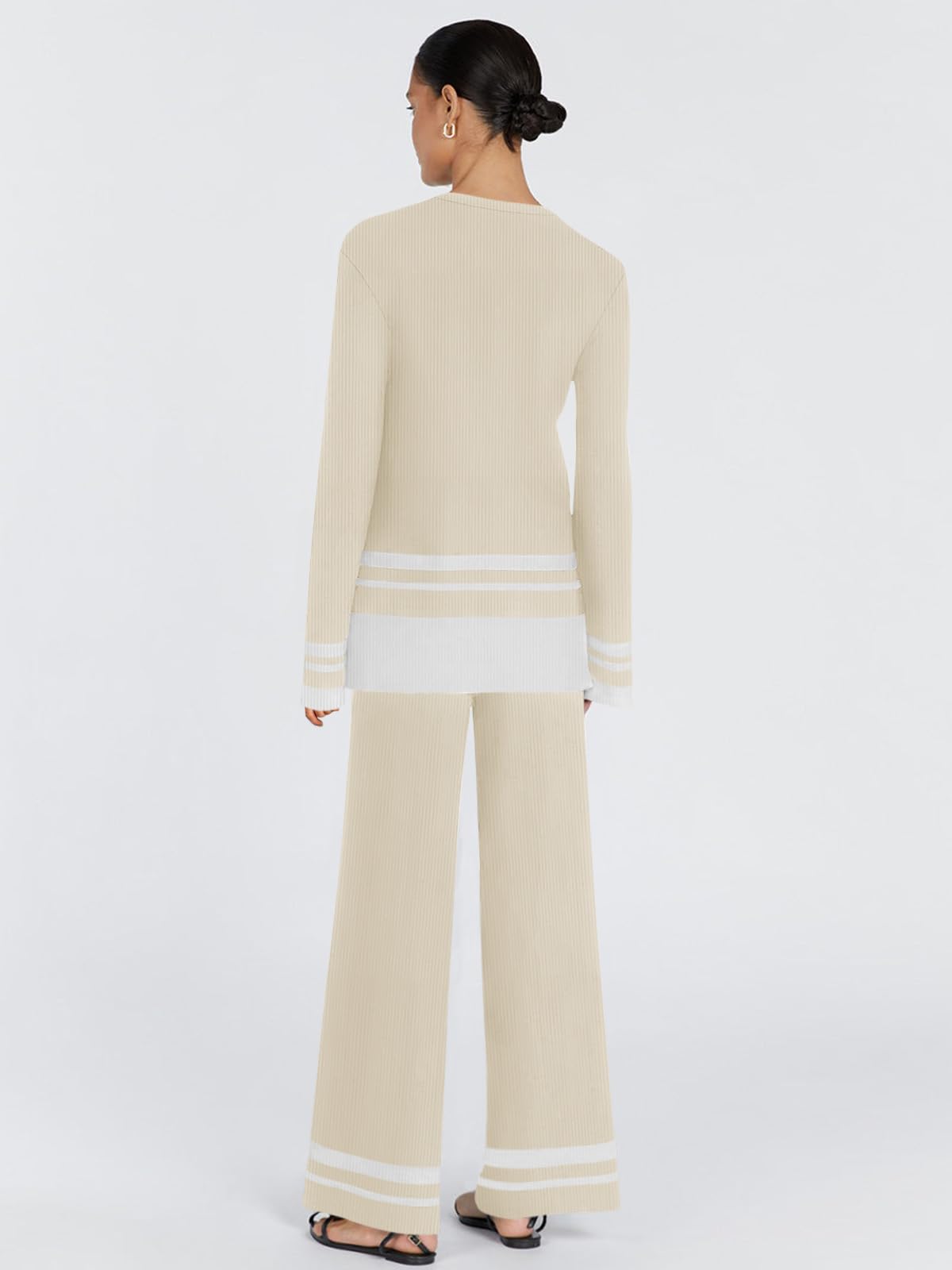 Yousify Women's 2-Piece Oversized Striped Sweater Set - Knit Lounge Matching Tracksuit Outfit 2024 | Cozy Winter Loungewear, Casual Streetwear & Home Comfort