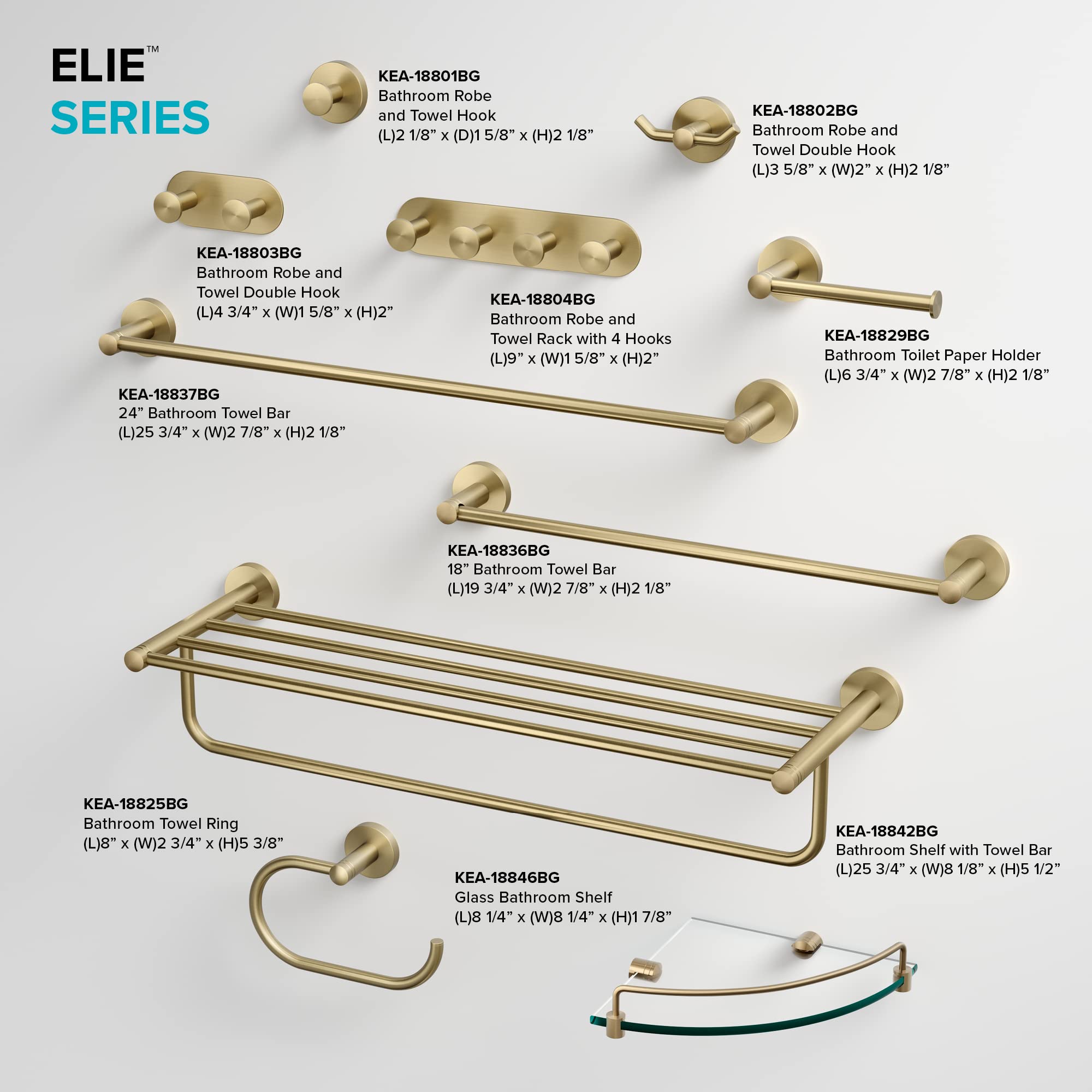 KRAUS Elie Brushed Gold Bathroom Shelf with Towel Bar - Wall Mounted Storage Organizer for Towels & Toiletries | Perfect for Small Bathrooms, Powder Rooms & Spa-Style Decor (Model KEA-18842BG)