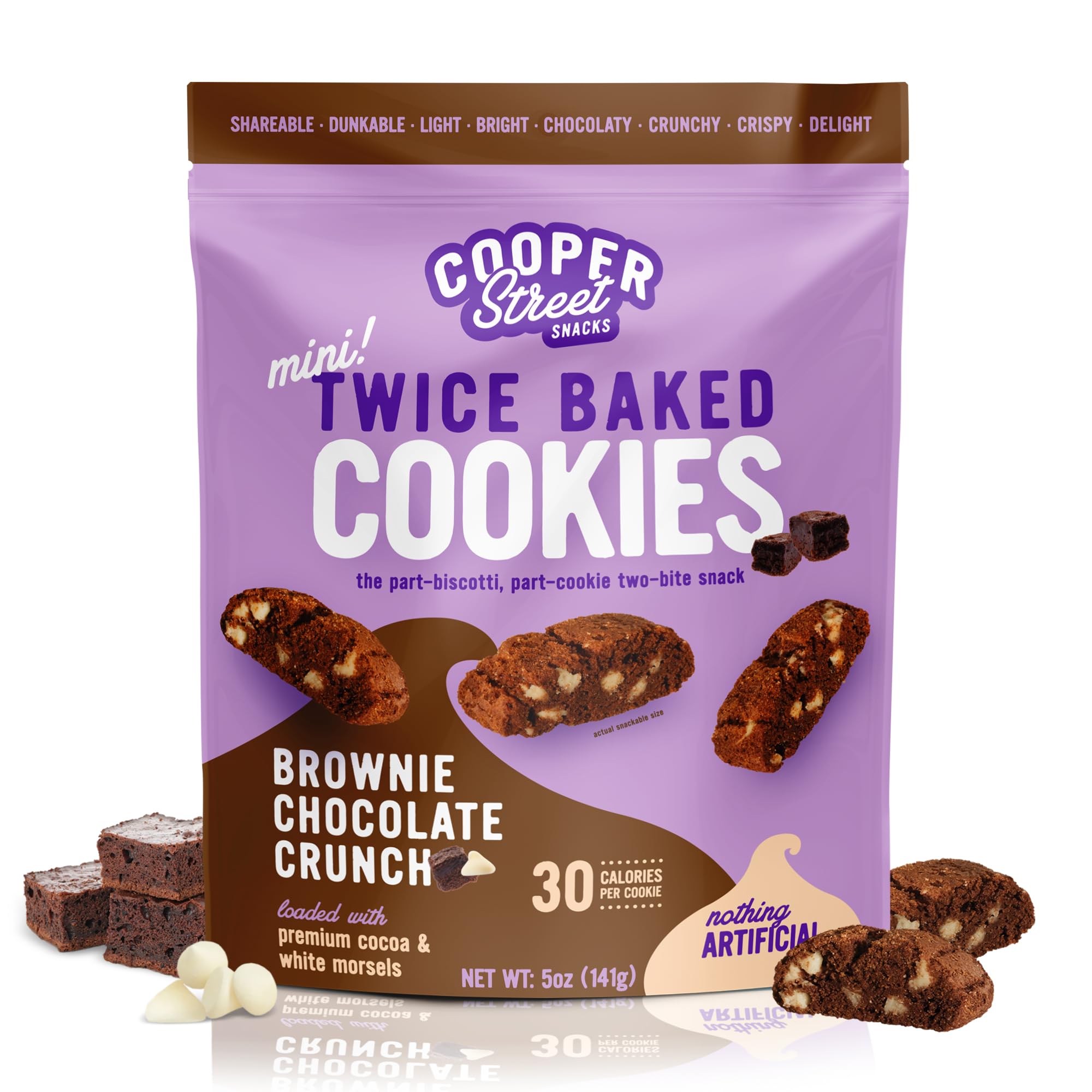 Cooper Street Twice Baked Brownie Chocolate Biscotti Cookies - Crunchy Italian Coffee Cookies | Low Calorie Kosher Snack for Adults & Kids | Dairy, Peanut & Soy Free (5oz) | Perfect with Coffee, Tea or as Dessert