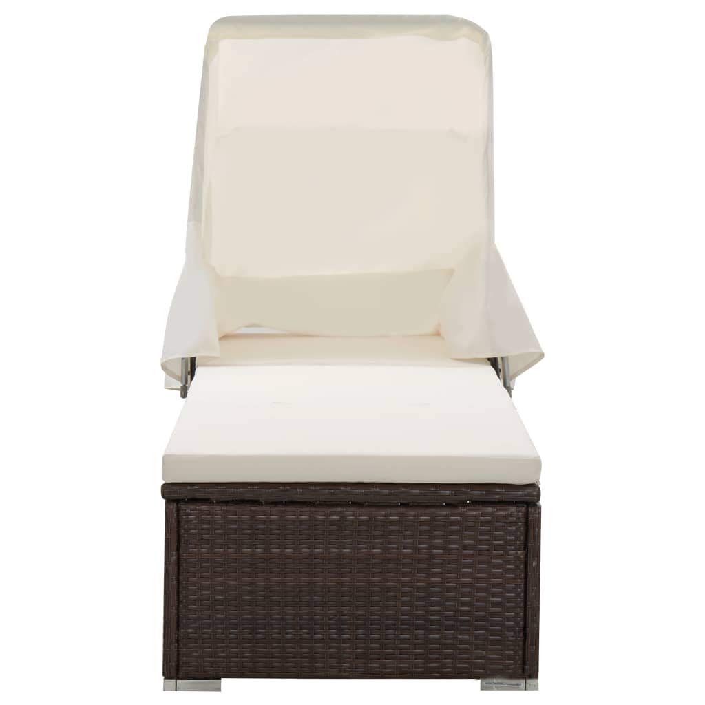 Outdoor Patio Furniture Sunbed - Rattan Sun Lounger with Canopy & Cushion, Brown - Fast Shipping | Perfect for Poolside Relaxation, Garden Lounging & Backyard Sunbathing