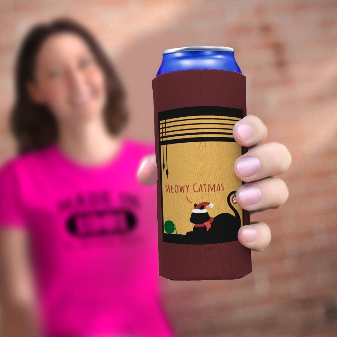 48-Pack Ultra Slim Cat-Themed Christmas Can Coolers - Meowy Catmas Holiday Party Supplies for Beer Soda Cans | Perfect for Christmas Parties, Office Celebrations & Festive Gatherings