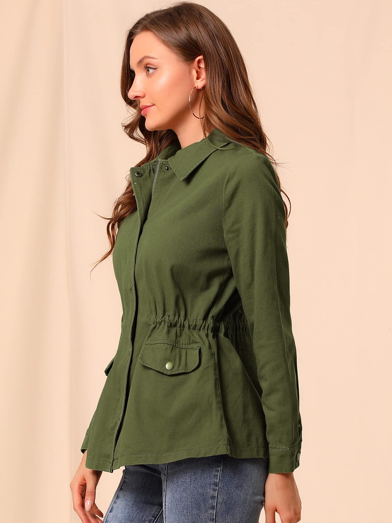 Allegra K Women's Lightweight Utility Jacket with Drawstring Waist & Flap Pockets - Spring 2025 Fashion Outerwear for Casual Wear, Travel & Outdoor Activities