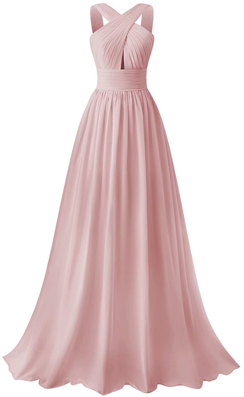 SMORBRID Crisscross Neck Bridesmaid Dress - Long Chiffon Pleated Formal Prom Gown for Wedding Party, Evening Events & Special Occasions