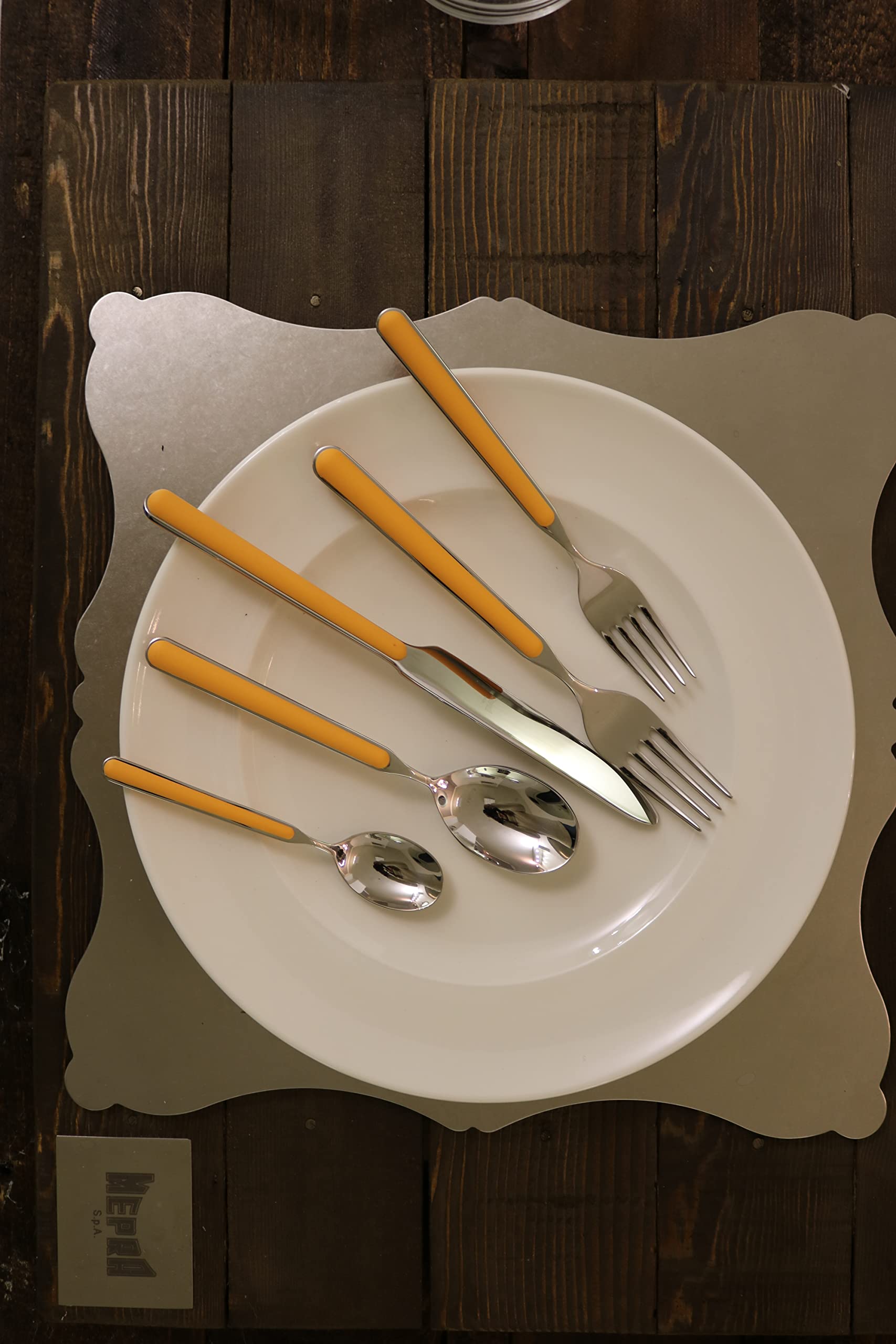 Premium MEPRA Stainless Steel Flatware Set - 18-Piece Orange Cutlery for Dining, Kitchen & Entertaining - Durable Dishwasher Safe Silverware for Everyday Use & Special Occasions