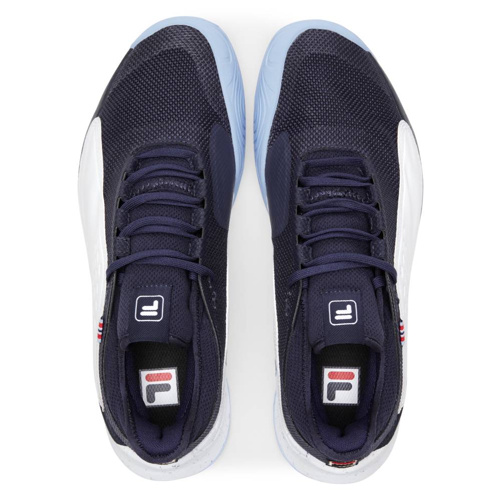 FILA Mondo Forza Men's Tennis Shoes - White & Navy Blue Athletic Sneakers for Court Sports, Casual Wear & Gym Workouts