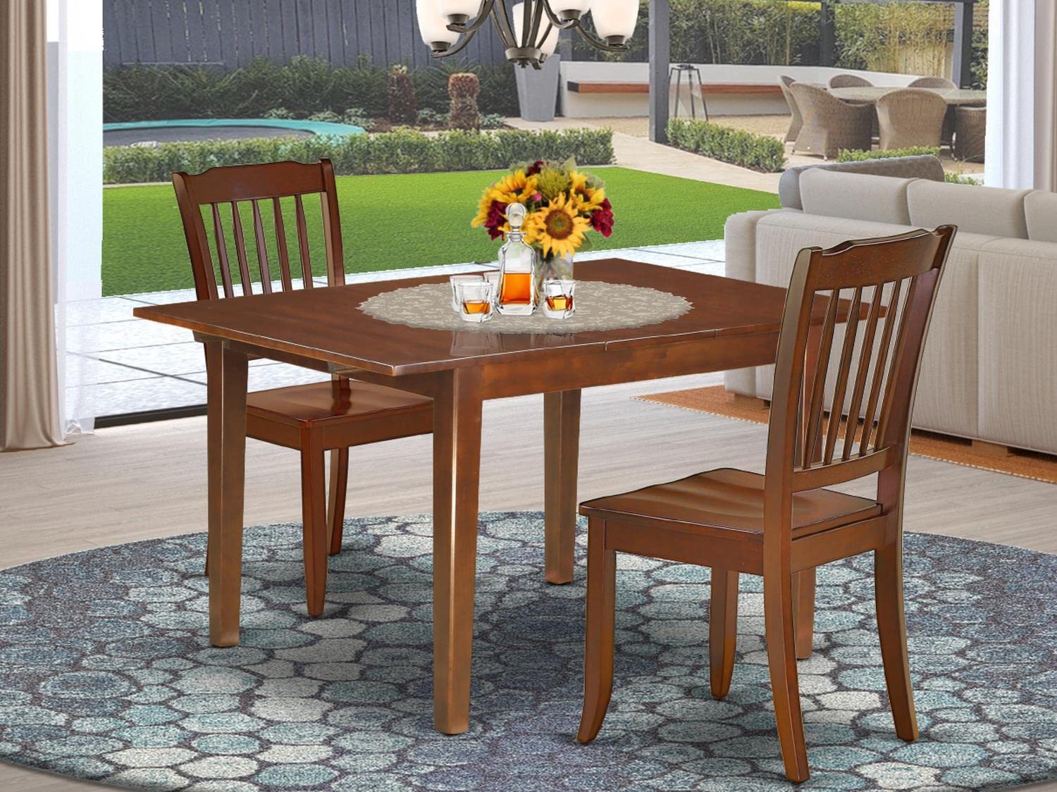 East West Furniture MLDA3-MAH-W 3-Piece Mahogany Dining Set with Extendable Table (36x54 Inch) & 2 Chairs - Perfect for Small Kitchens, Breakfast Nooks & Compact Dining Spaces