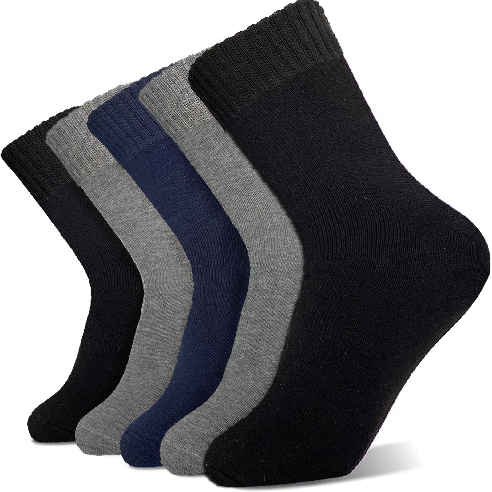 VoJoPi Men's Thermal Wool Hiking Socks - 5 Pairs Warm Cushioned Boot Socks for Walking, Outdoor Activities & Winter Comfort - Super Soft Cozy Socks for Daily Wear, Camping & Cold Weather