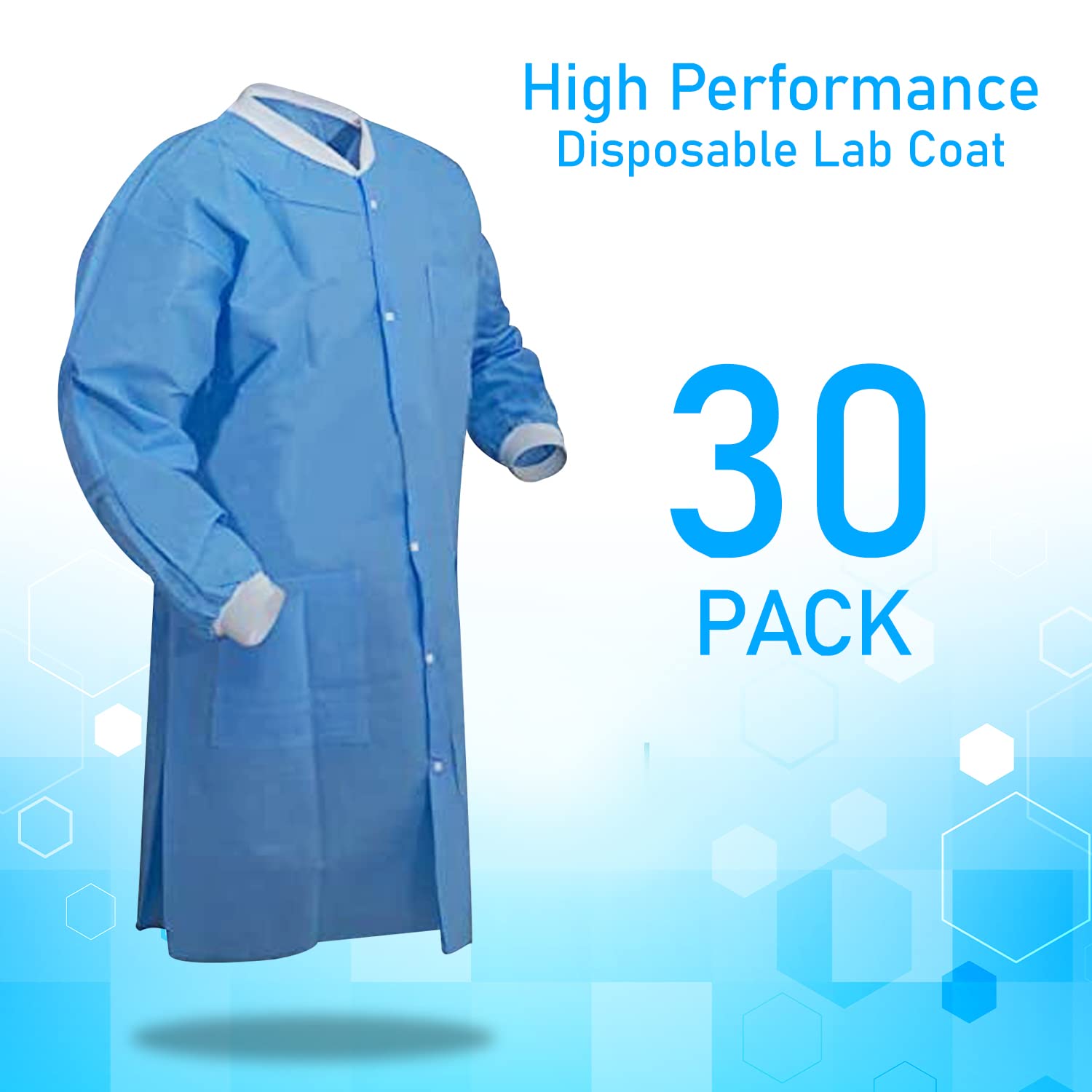 Disposable Lab Coats for Men & Women - Knee Length Medical Lab Jackets with Knit Cuffs & Collar - Pack of 30 (X-Large) - Perfect for Hospitals, Clinics & Research Labs