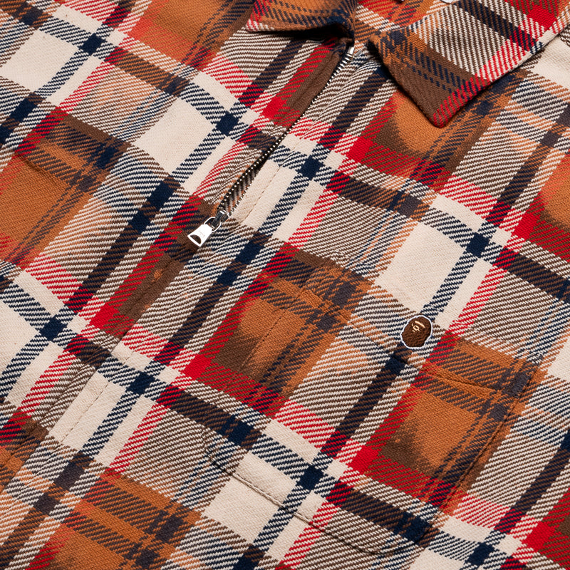 BAPE Bleached Check Zip-Up Shirt - Red | Stylish Streetwear Hoodie for Men | Perfect for Casual Outfits & Urban Fashion