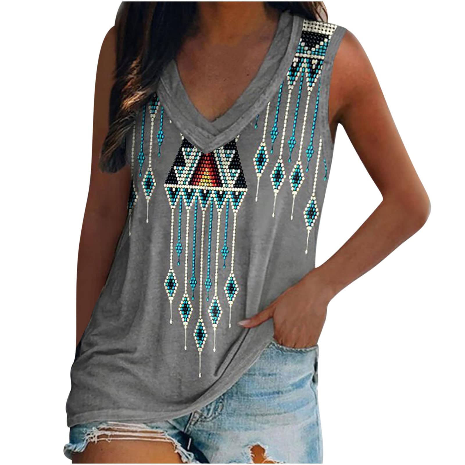 NIUQI Women's Aztec Graphic Tank Top - Summer Casual Wear for Outings