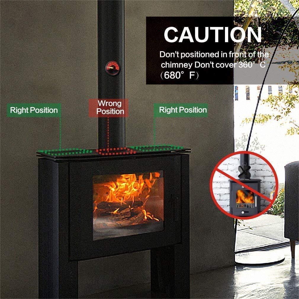 CRSURE 8-Blade Heat Powered Wood Stove Fan - Eco-Friendly Fireplace Fan for Log Burner, Wood Burning Stoves & Fireplaces with Built-in Thermometer | Silent Operation, Energy Efficient | Perfect for Cabin Heating, Camping & Winter Home Use