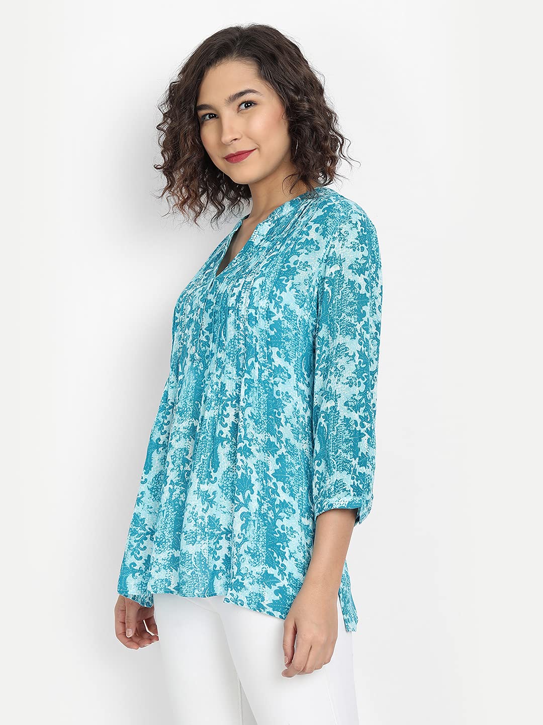 9 Impression Women's Printed Plus Size Longline Tops - Flowy Casual Blouse for Work, Date Night & Summer Outfits
