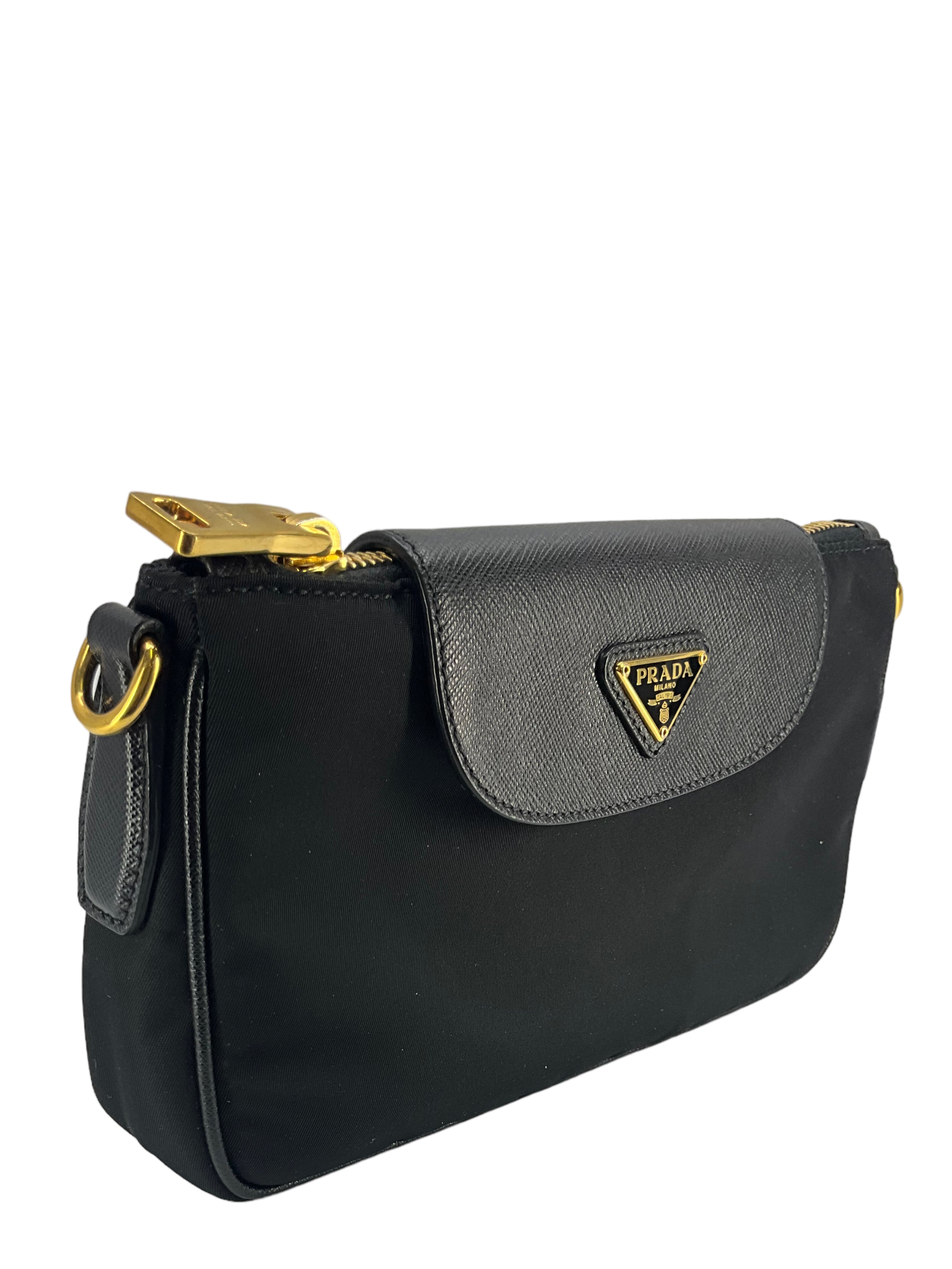 Prada Tessuto Nylon Saffiano Trim Clutch Bag for Women | Luxury Designer Handbag | Perfect for Evening Parties, Weddings & Special Occasions