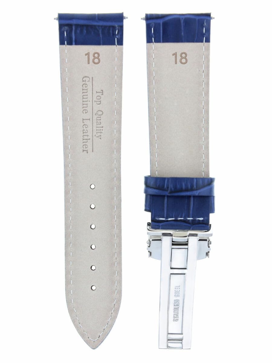 18mm Genuine Leather Watch Band Strap - Compatible with Maurice Lacroix Les Classiques - Blue Deployment Clasp Replacement Strap for Men | Perfect for Business, Casual & Formal Occasions