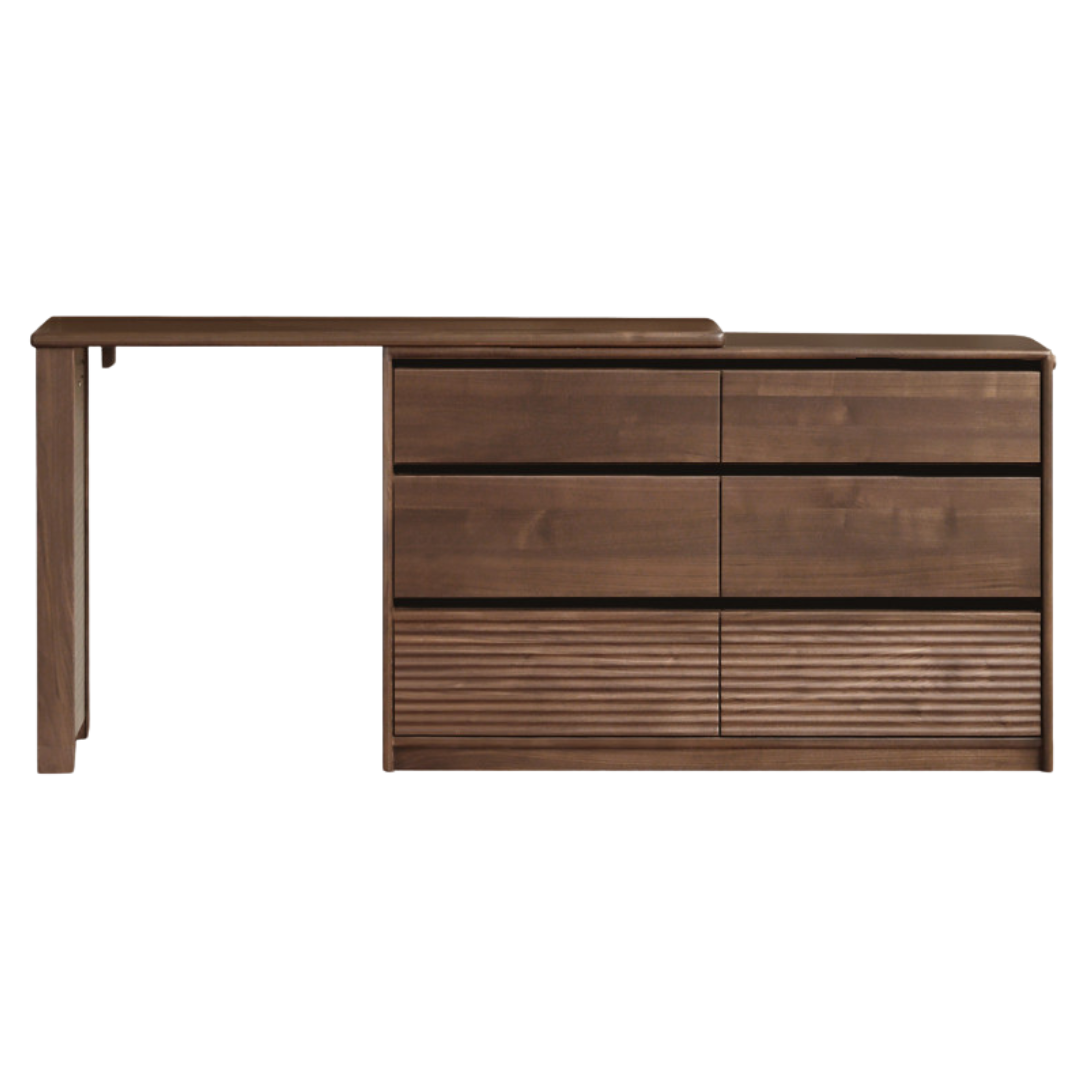 (50.3-89.7)x15.7x43 inch / (128-228)x40x109.3 cm / Rich Dark Walnut color / Table six-drawer cabinet
