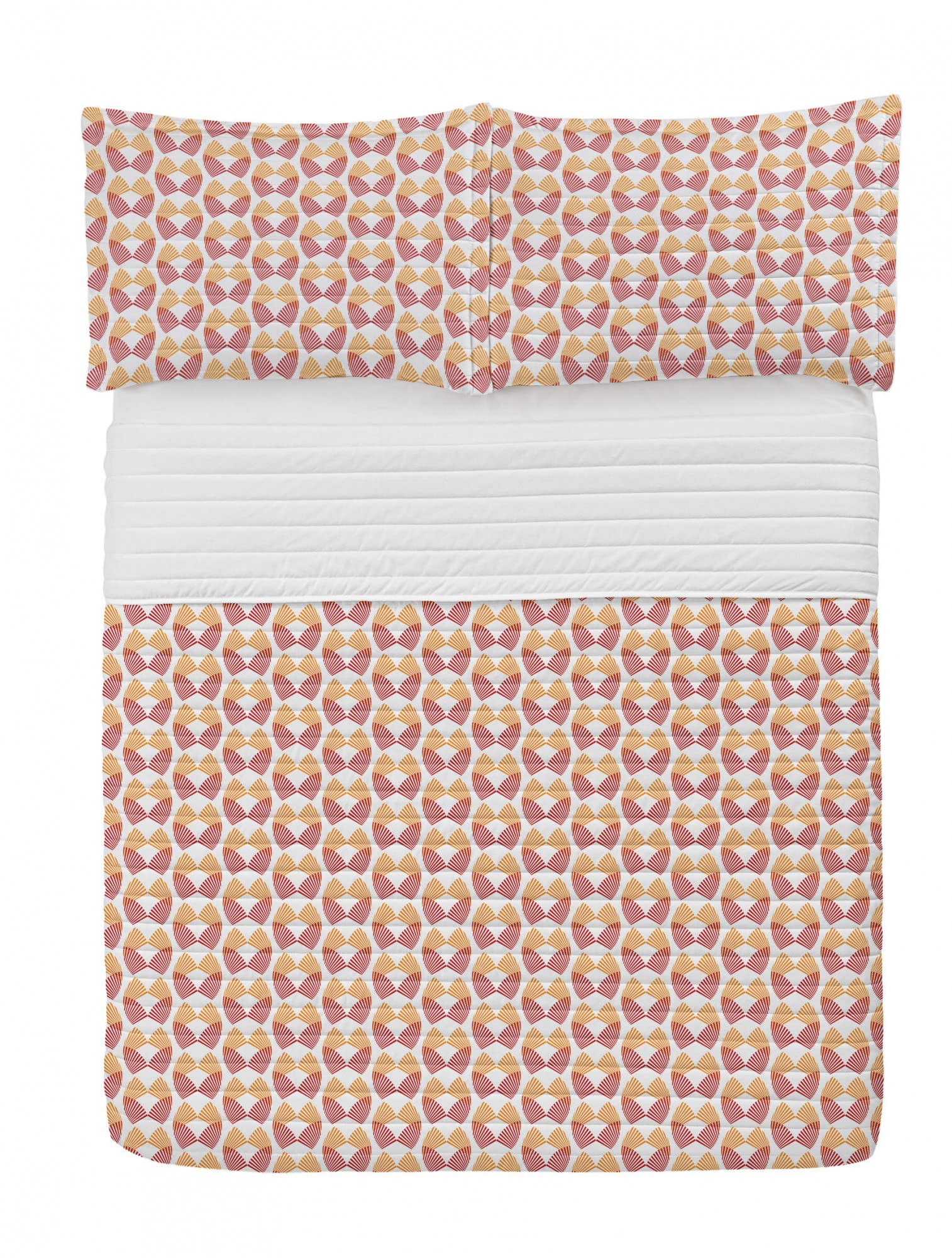Ambesonne Vintage Fan Stripe Microfiber Bedspread Set - Queen Size White Ruby Marigold Geometric Pattern Comforter with Pillow Shams | Soft Modern Art Print Bedding for Master Bedroom, Guest Room & Dorm Decor