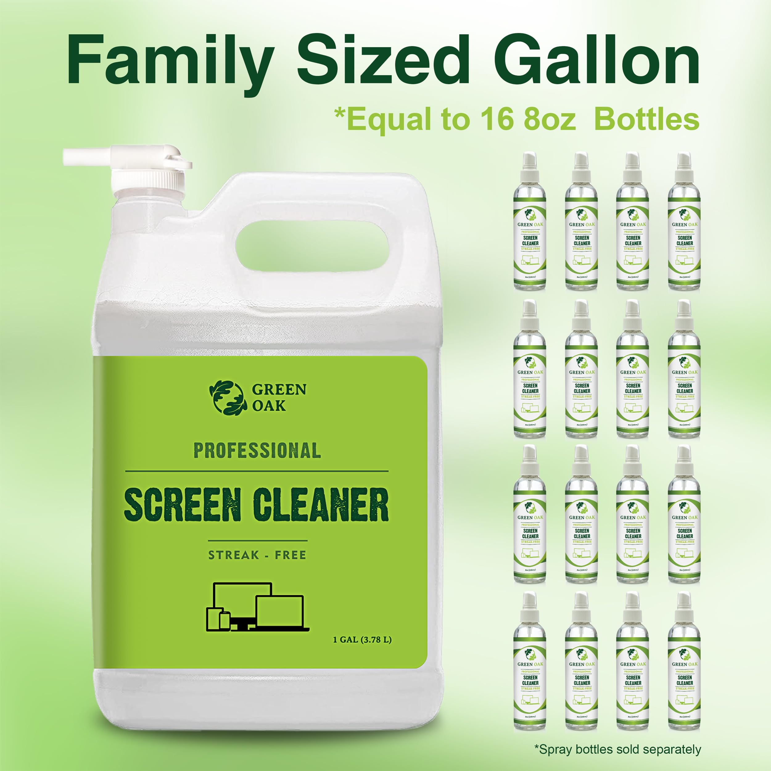 Green Oak Professional Screen Cleaner Spray Refill (1 Gallon) - Safe for LCD, LED TV, Tablet, Computer Monitor & Phone - Removes Fingerprints, Dust & Oil - Ideal for Home, Office & Electronics Cleaning
