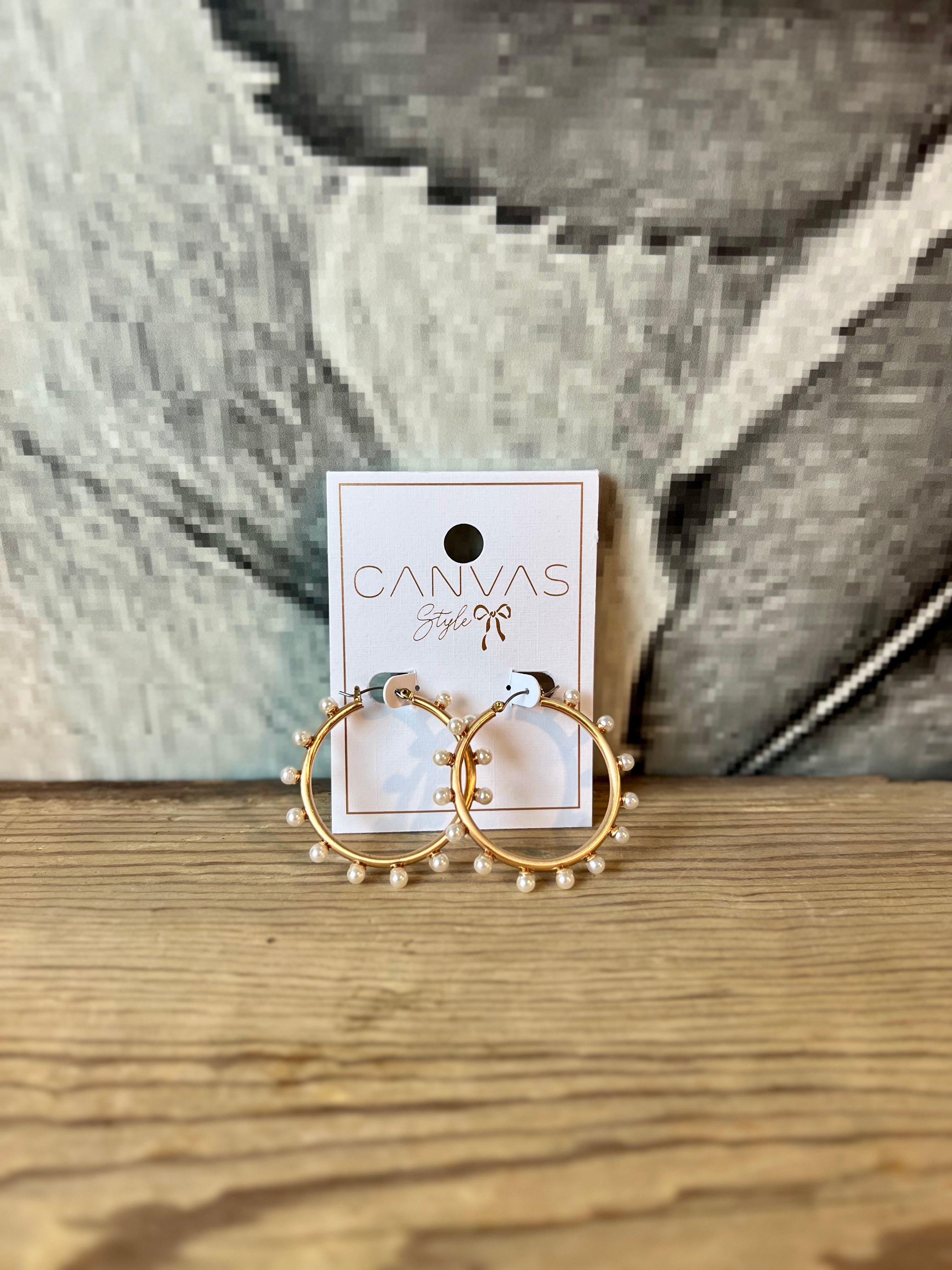 Ivory Pearl Canvas Katie Studded Hoop Earrings for Women - Trendy Boho Chic Jewelry for Parties, Weddings & Everyday Wear