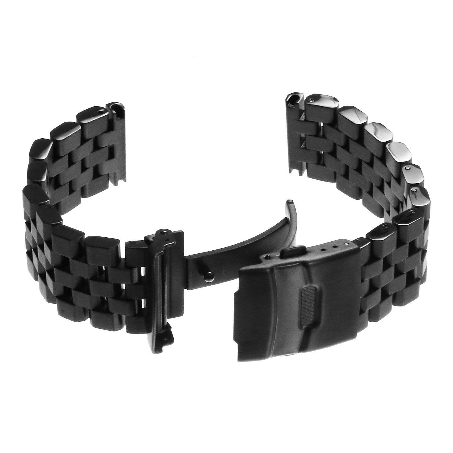 22mm Stainless Steel Watch Band - Black Engineer Bracelet with Deployment Clasp for Men & Women | Durable Metal Strap for Everyday Wear