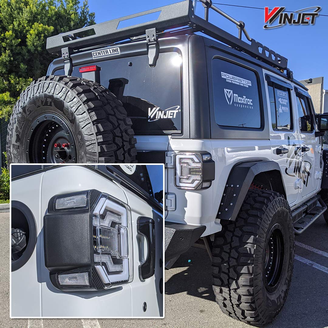 Winjet LED Sequential Tail Lights - Compatible with 2018-2025 Jeep Wrangler JL & 2021-2025 Wrangler 4XE Plug-in (Black Clear) - Waterproof Off-Road Lighting for Jeep Upgrades & Night Driving Safety