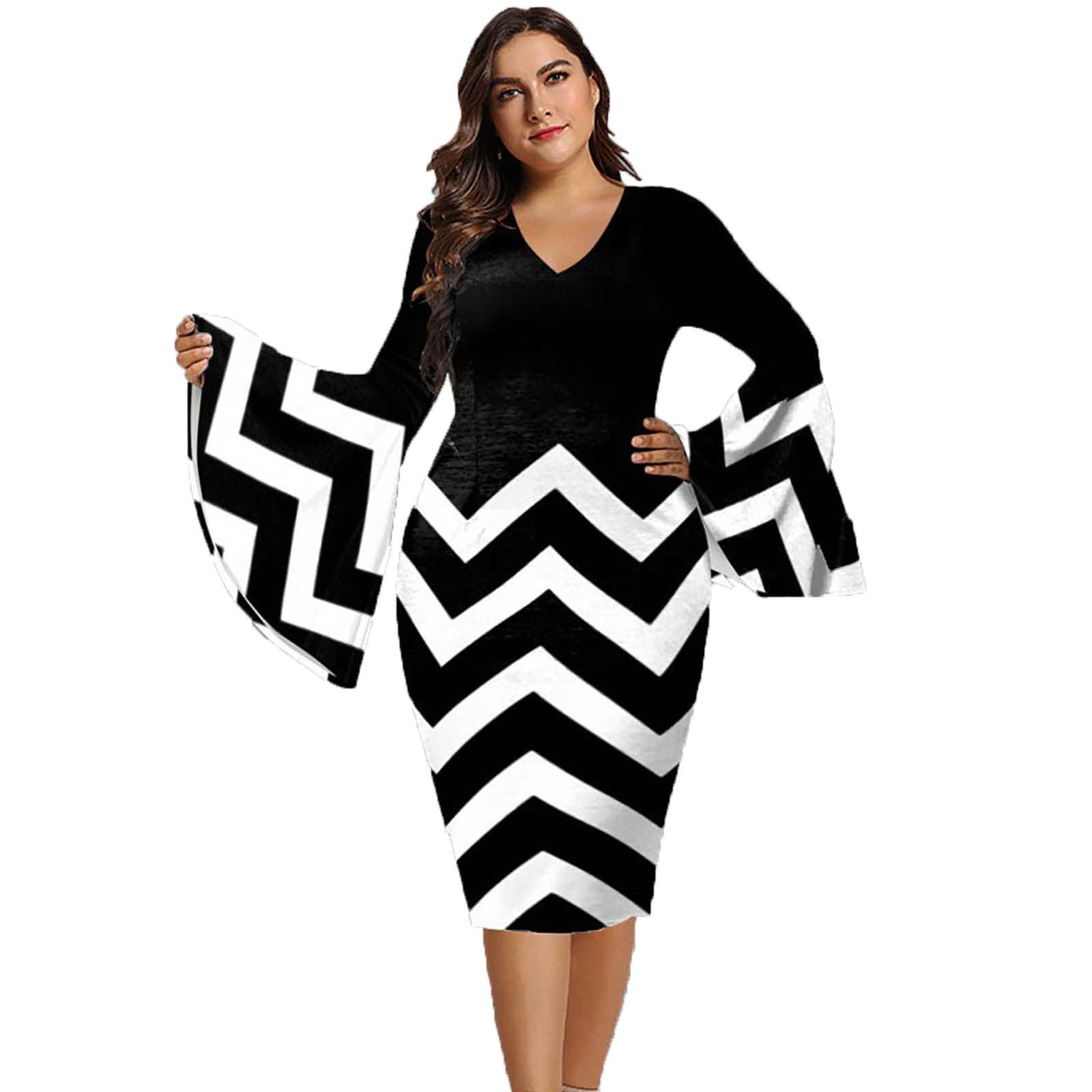 Yooshoverk Women's Casual Patchwork Hip Wrap Dress - Long Sleeve Swing Longuette Maxi Skirt for Work, Party & Date Night Outfits