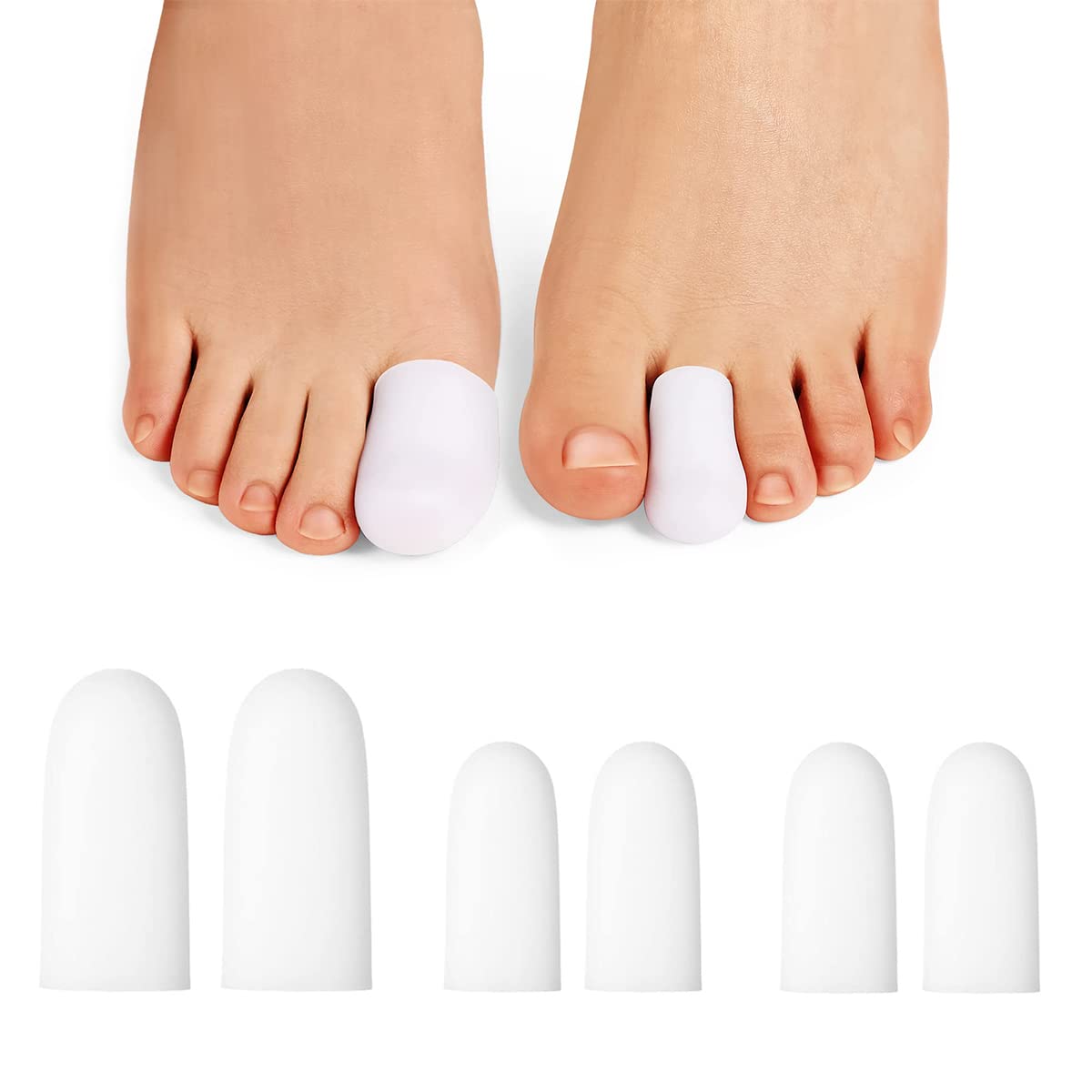 Anzailala Soft Gel Toe Protectors for Men & Women - Pain Relief Toe Caps, Separators & Sleeves for Ingrown Toenails, Corns, Calluses & Blisters - 2 Large + 4 Small (Size L, 6 Pcs) - Ideal for Running, Hiking & Everyday Comfort