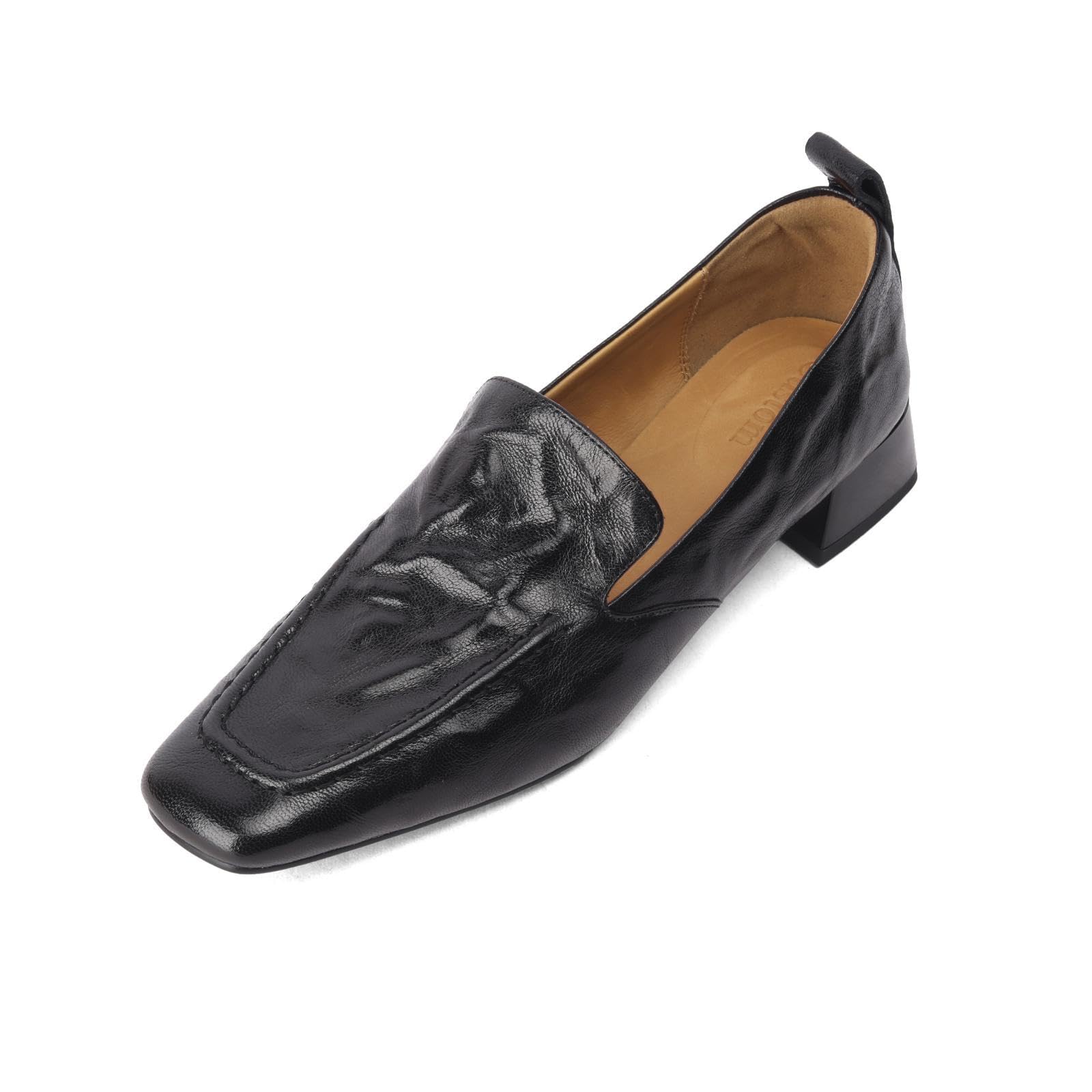 TinaCus Women's Genuine Leather Loafers - Handmade Square Toe Chunky Heel Pumps for Office, Party & Casual Wear | Comfortable Slip-On Dress Shoes for Women