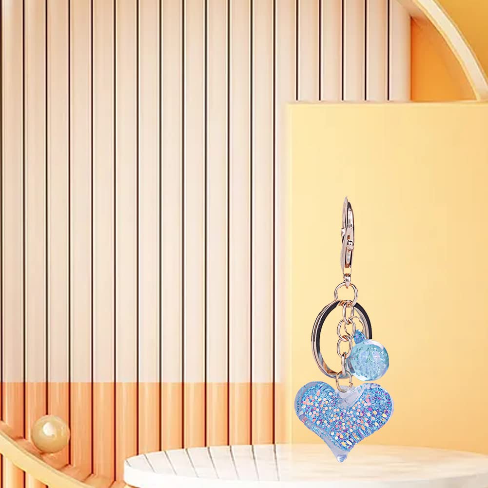 PHEZEN Cute Transparent Heart Keychain - Shining Sequin Acrylic Couple Keychain with Love Pendant - Kawaii Gift for Valentine's Day, Anniversary & Couples Accessories - Perfect for Keys, Bags & Backpacks