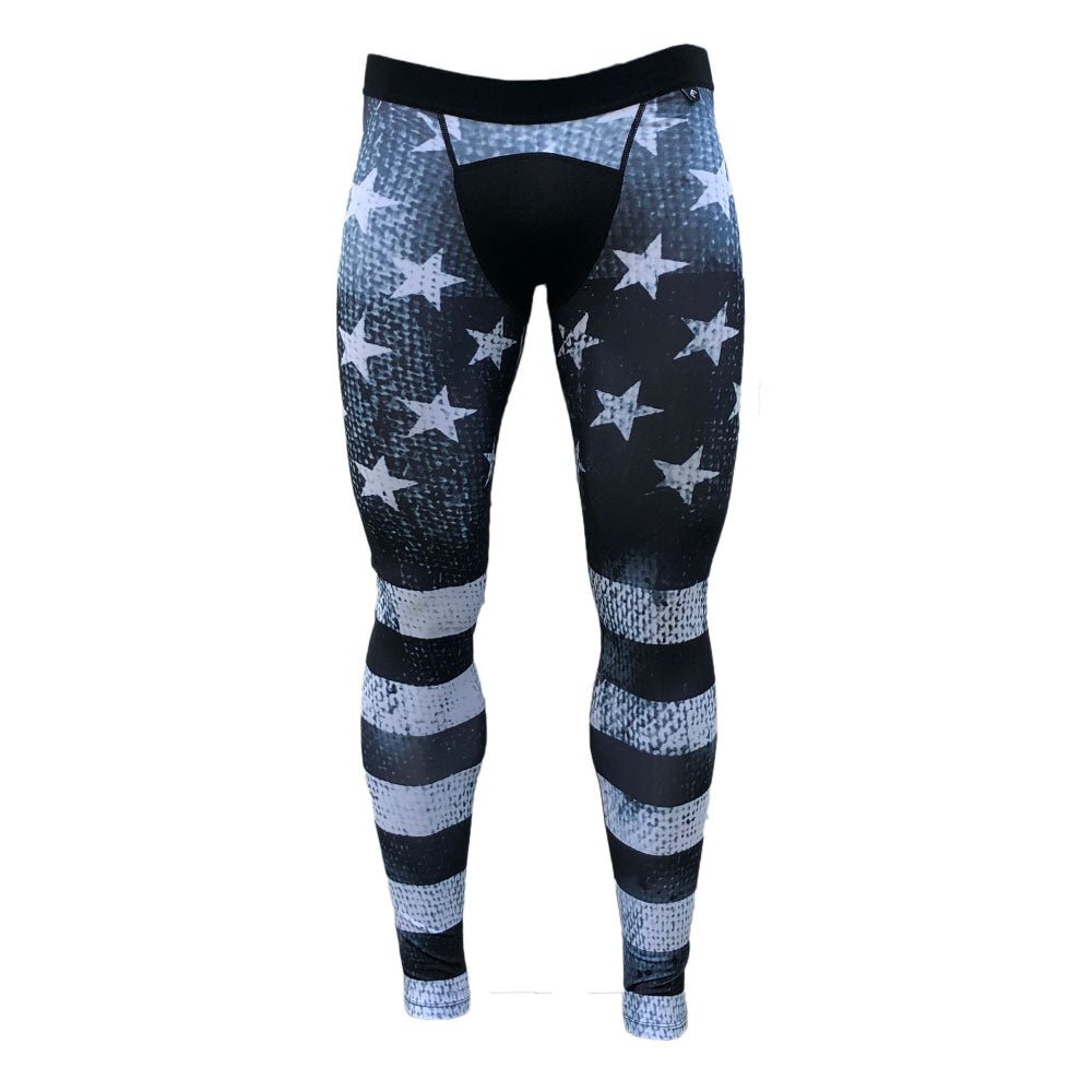 Shadow Old Glory Compression Tights for Men & Women - High Performance Athletic Leggings for Running, Workouts & Recovery - USA Flag Design