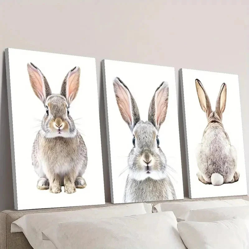 3-Piece Cute Bunny Rabbit Animal Nordic Wall Art Set - Framed Canvas 40x60cm - High Quality Print - 100% Australian Made - Ready to Hang - Perfect for Nursery, Living Room & Bedroom Decor