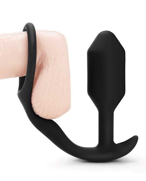 B Vibe Snug and Tug Silicone Cock Ring and Anal Plug - Black | Pleasure Enhancer for Couples & Solo Play | Perfect for Intimate Moments & Sensual Exploration