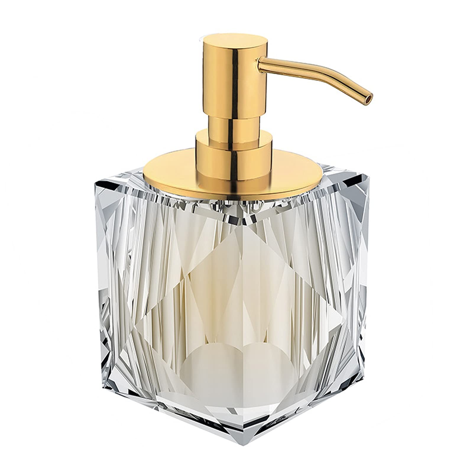 Premium 250ml/8.8oz Crystal Glass Soap Dispenser with 10-Grade Electroplated Gold Pump - Elegant Square Design for Bathroom, Kitchen & Vanity - Luxury Lotion Bottle for Liquid Soap, Hand Wash & Shampoo
