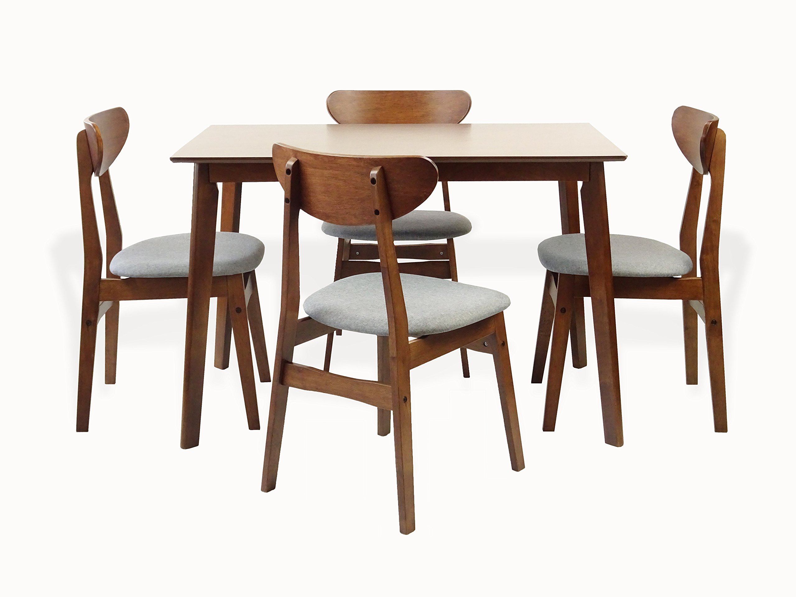 Modern 5-Piece Dining Set - Rectangular Solid Wood Table & 4 Yumiko Padded Seat Chairs in Medium Brown | Perfect for Small Kitchens, Breakfast Nooks & Cozy Family Meals