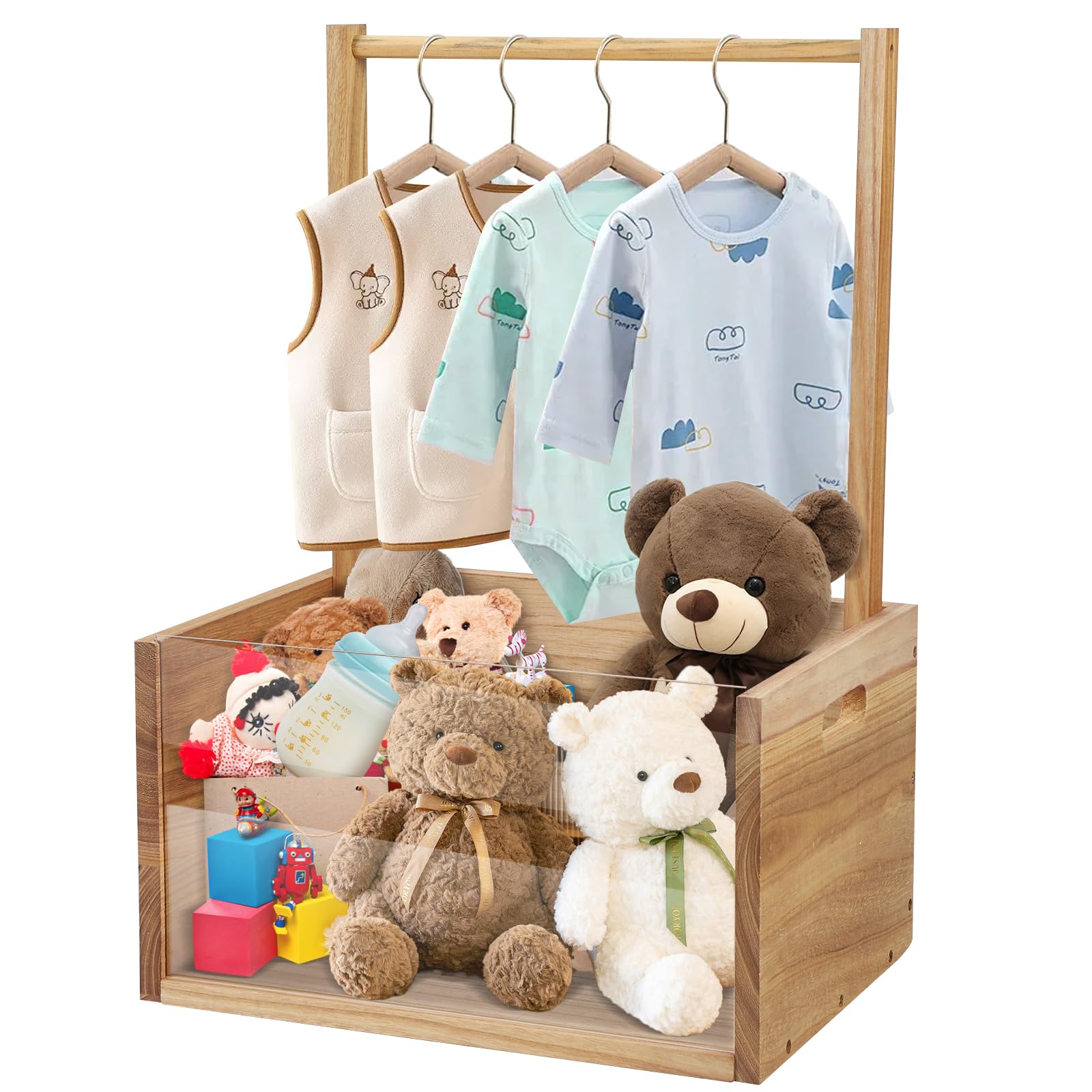 Orionstar Wooden Baby Shower Gift Crate with Handle - Baby Clothes Storage Basket for Newborn Essentials - Perfect Baby Shower Gift for New Parents & Nursery Organization