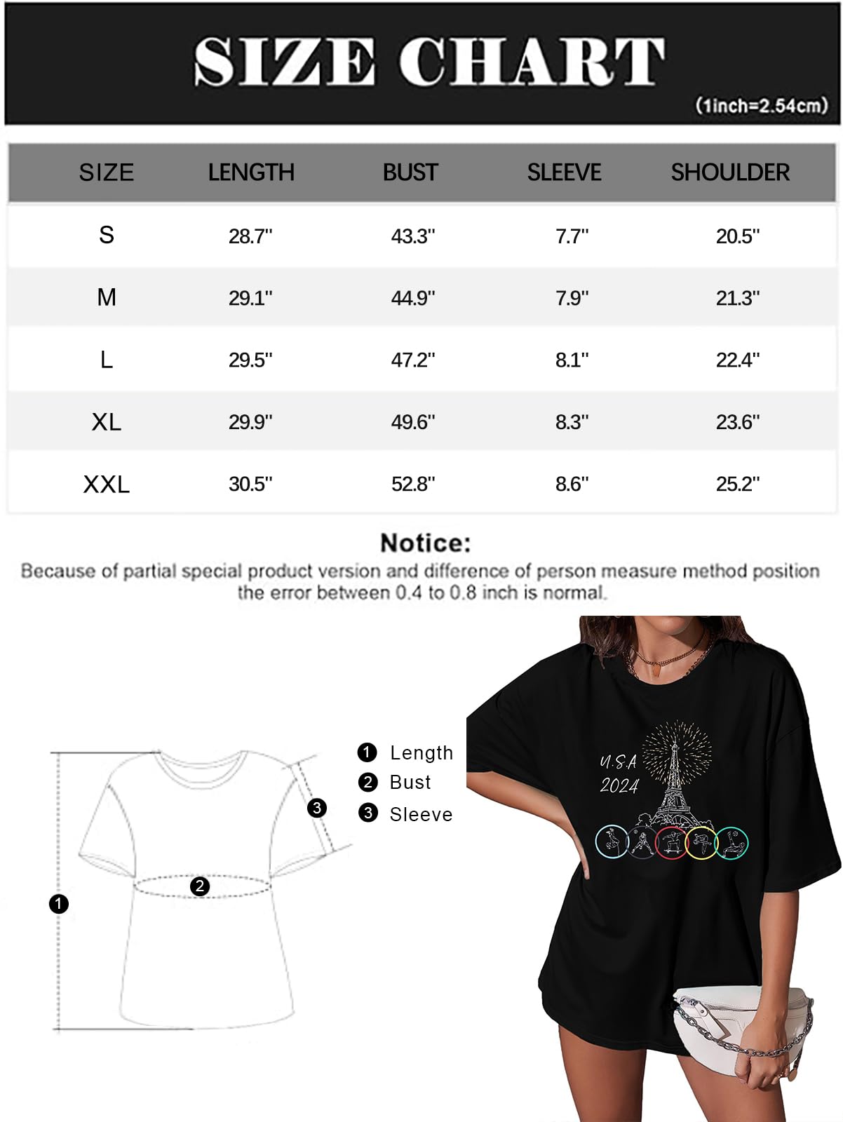 KIMSOONG 2024 Olympics Graphic T-Shirt for Women - Oversized USA Olympics Shirt with Jo 2024 Design | Perfect for Game Day, Fan Events & Casual Wear