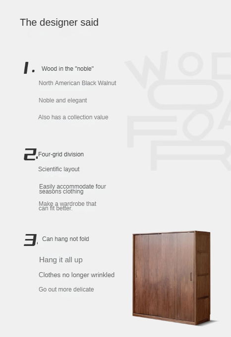 Premium Black Walnut Solid Wood Sliding Door Wardrobe Closet - Modern Bedroom Storage Solution for Home & Office Organization
