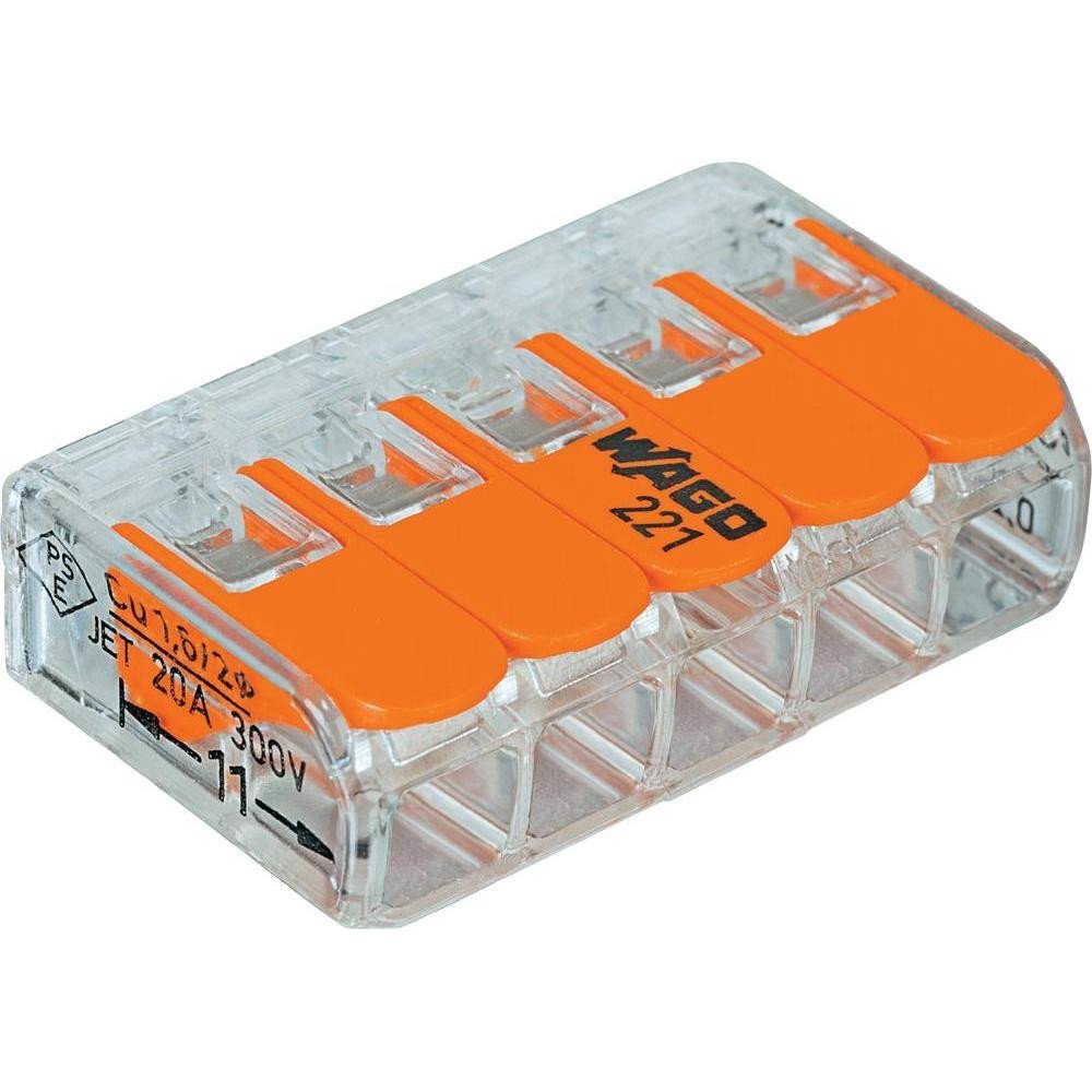 Wago 221-415 Lever-Nuts 5 Conductor Compact Wire Connectors - 250 Pack | Ideal for Electrical Wiring, DIY Projects & Home Improvement