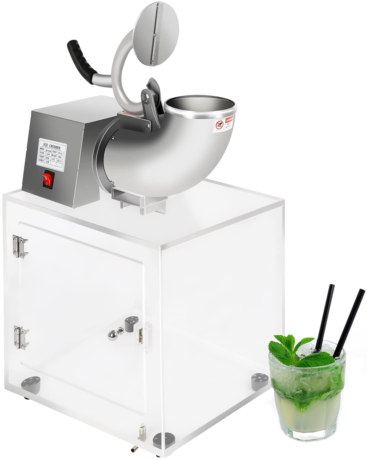 Commercial Snow Cone Machine 440lbs/hr - Stainless Steel Electric Ice Shaver with Acrylic Storage Box - 110V for Parties, Carnivals, Bars & Home Use - Perfect for Summer Events, Backyard BBQs & Small Businesses