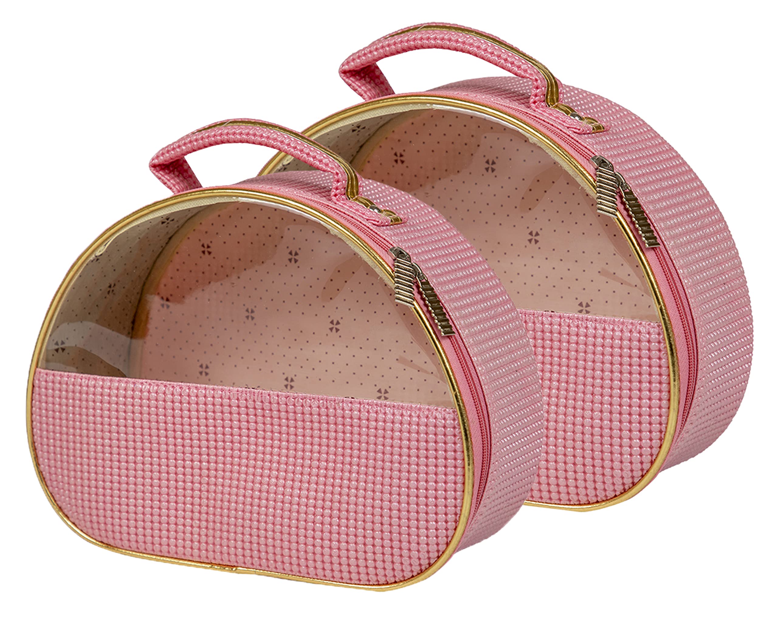 Atorakushon Fabric Travel Pouch Set - 2 Pack Pink Zippered Cosmetic Organizer Bags (Different Sizes) | Waterproof Toiletry Kit for Men & Women | Perfect for Makeup, Jewelry, Travel Essentials & Daily Use at Home, Gym, or Vacation