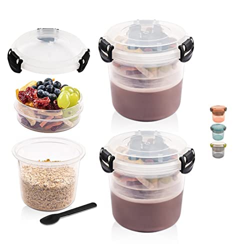 2-Pack 20oz Leakproof Overnight Oats Containers with Lids & Spoon - BPA-Free Meal Prep Jars for Yogurt, Cereal, Milk & Breakfast On-the-Go - Perfect for Healthy Meal Prep, Office Lunches & Quick Morning Routines