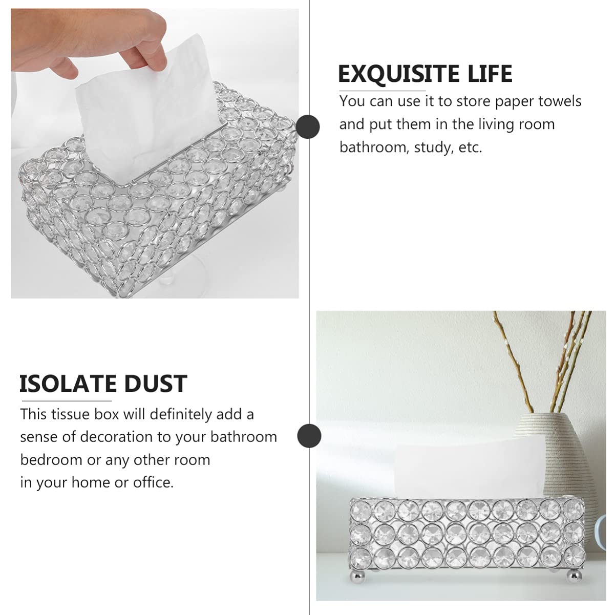 Healifty 1-Piece Crystal Tissue Box Holder - Elegant Hollow Design for Paper Drawer Storage - Perfect for Living Room, Bedroom, and Office Decor