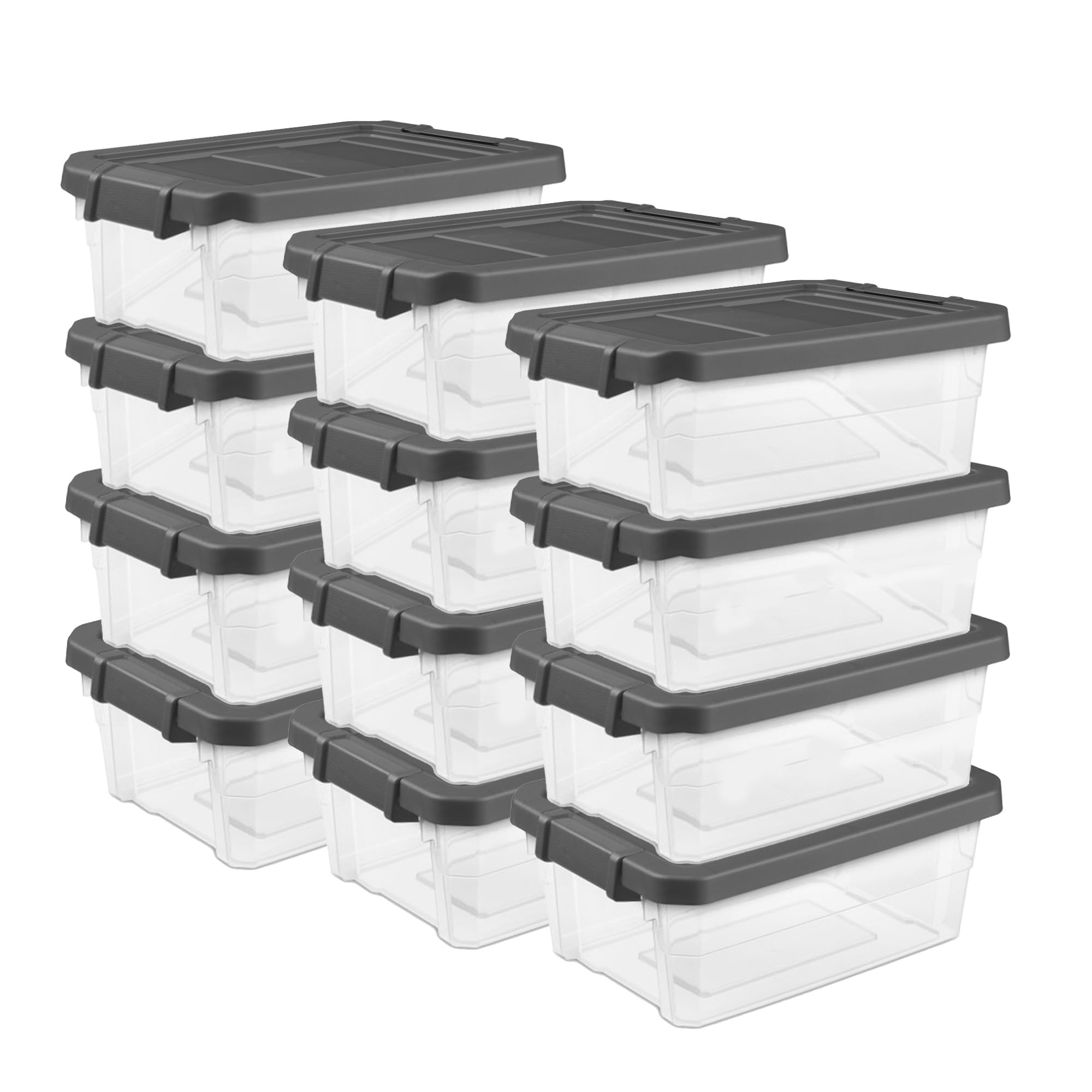 Sterilite 12-Pack 16 Quart Clear Plastic Storage Bins with Latching Lids - Modular Stackable Organizer Boxes for Home, Office & Garage Organization