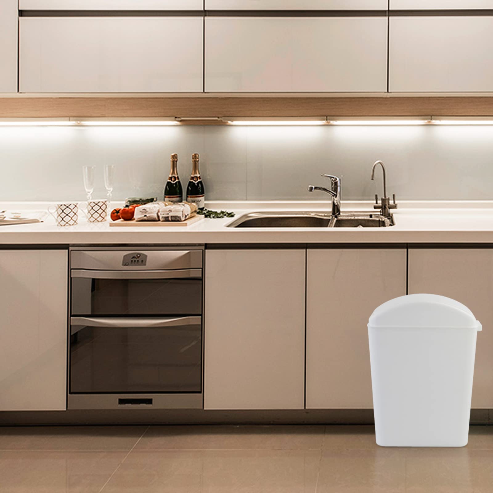 4.2 Gallon Swing Lid Trash Can - White Plastic Waste Bin with Lid for Kitchen, Bathroom, Office & Home Use - Odor-Controlling Garbage Can for Small Spaces