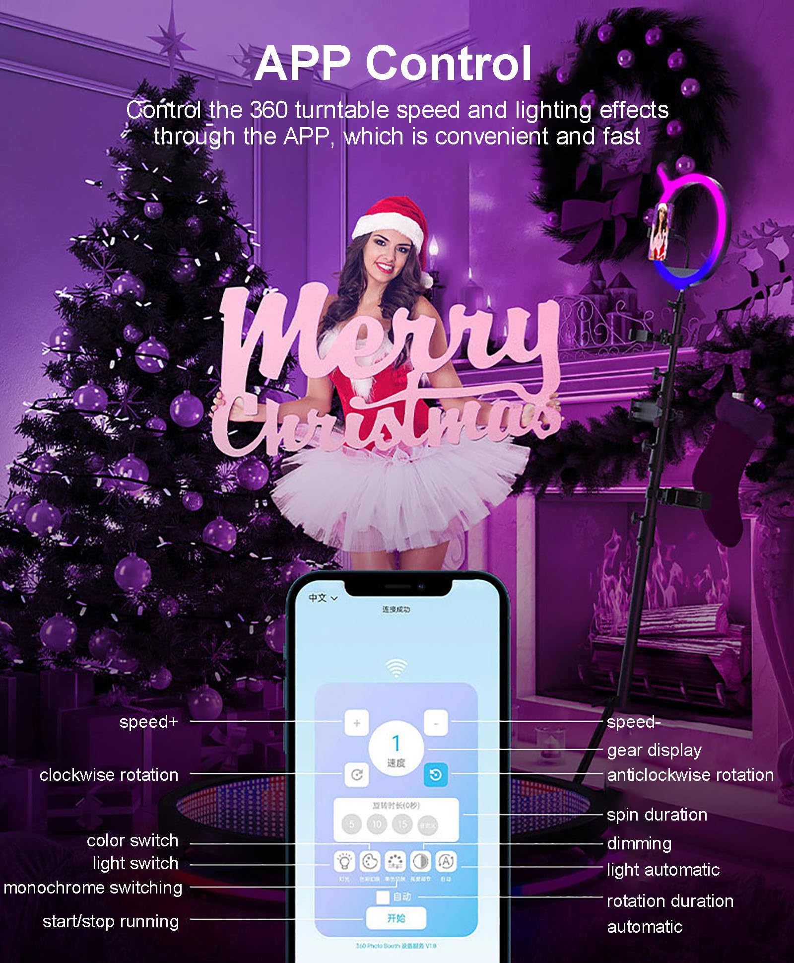 360 Photo Booth with RGB Ring Light - Portable Selfie Video Platform for 1-7 People, Slow Motion Camera Booth with Magic Glass & Flight Case - Perfect for Parties, Weddings, and Social Media Content Creation