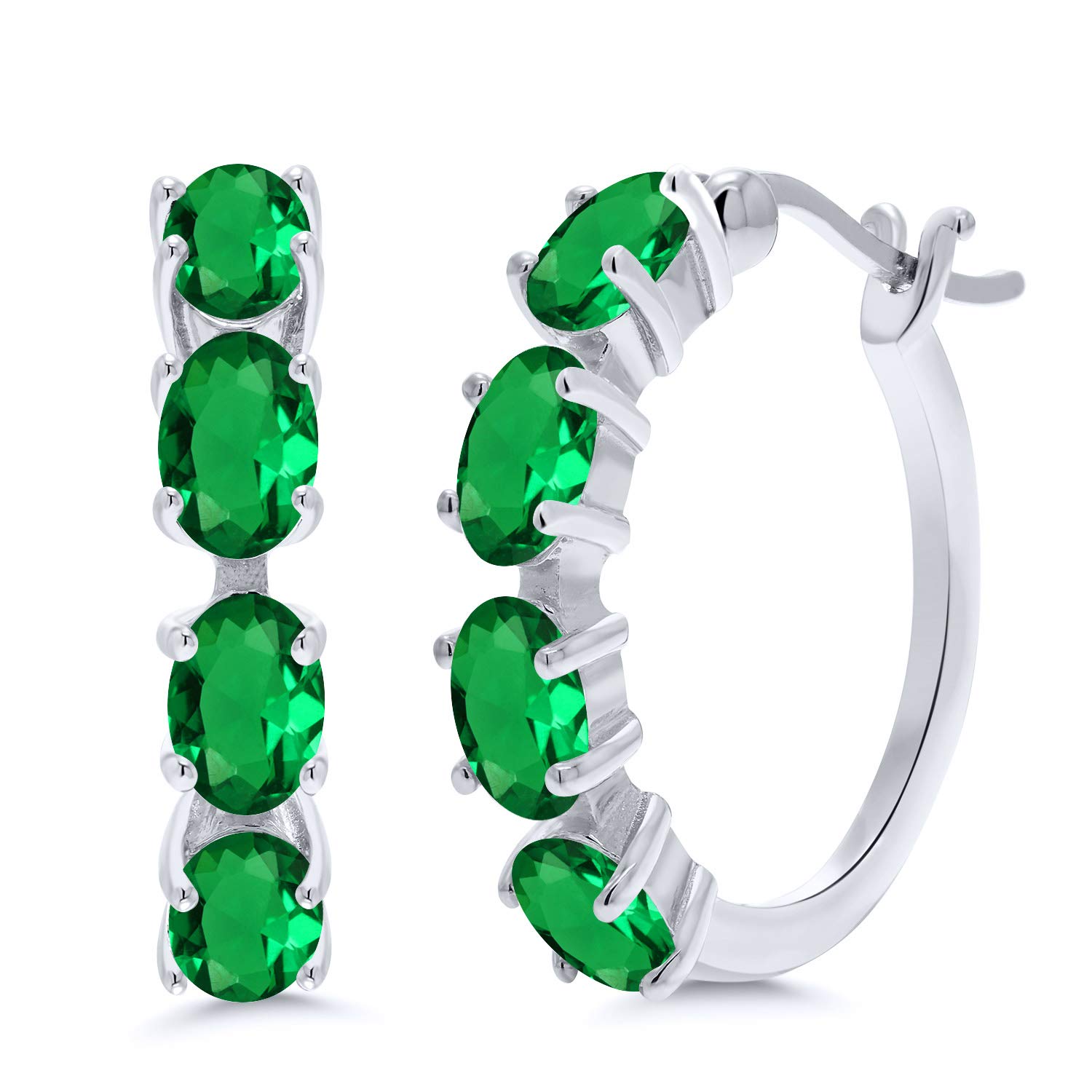 Gem Stone King 925 Sterling Silver 6X4MM Oval Gemstone Birthstone Hoop Earrings for Women - 22MM (0.85 Inch) Fine Jewelry Gifts for Her, Mom, Wife - Perfect for Birthdays, Anniversaries & Everyday Wear